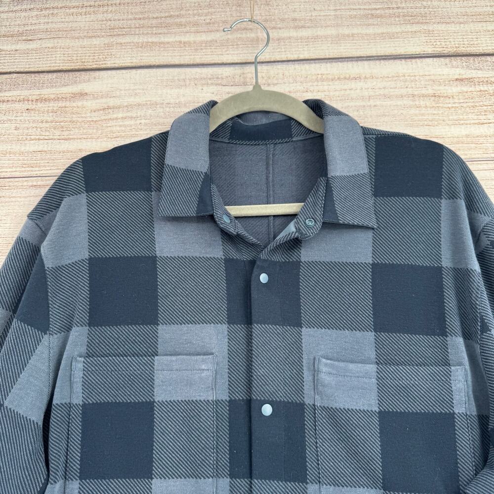 Lululemon Soft Knit Snap Down Check Overshirt Mens Large Blue Stretch - Picture 3 of 11